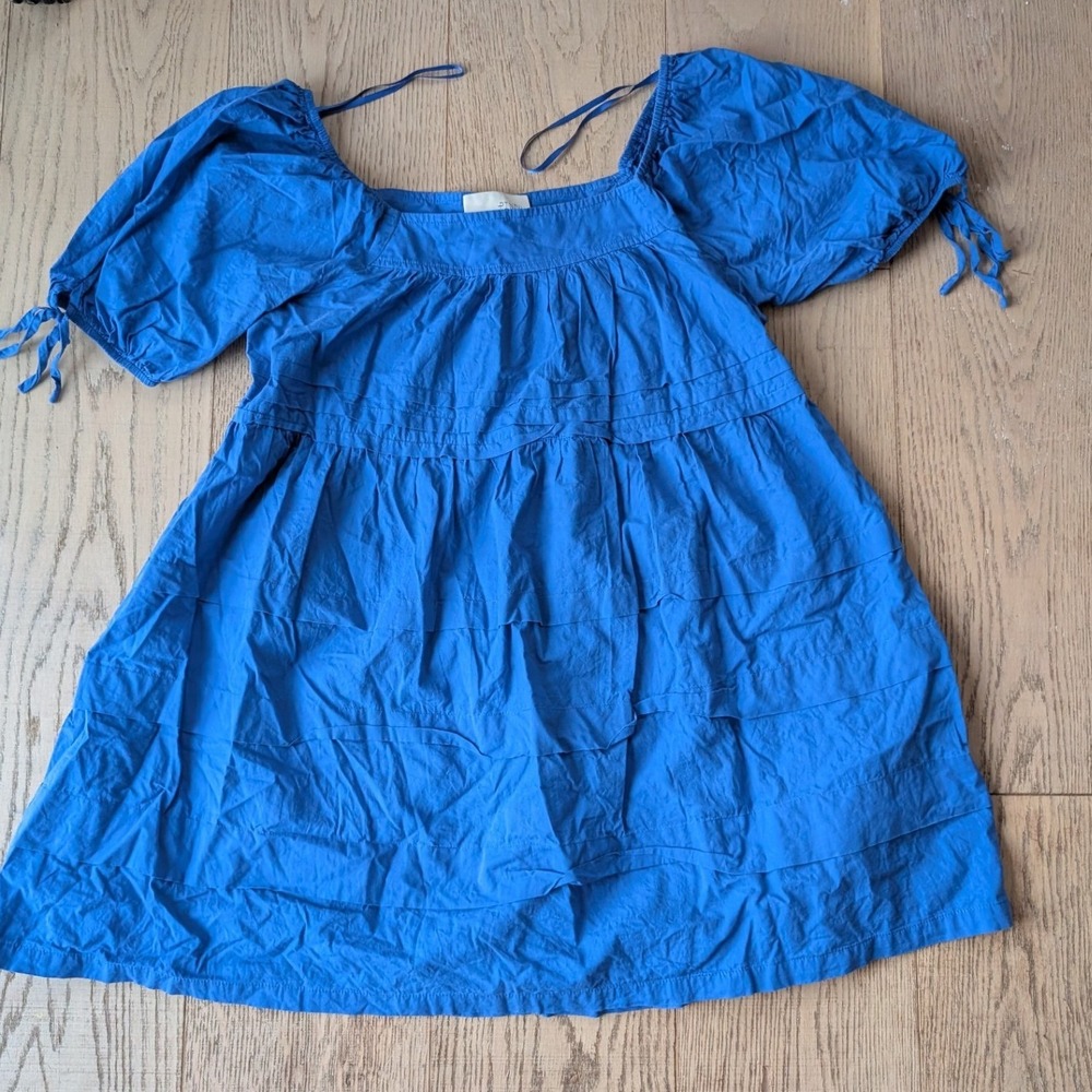 Pinch Royal Blue Tiered Babydoll mini Dress Puff Sleeve Square Neck Medium